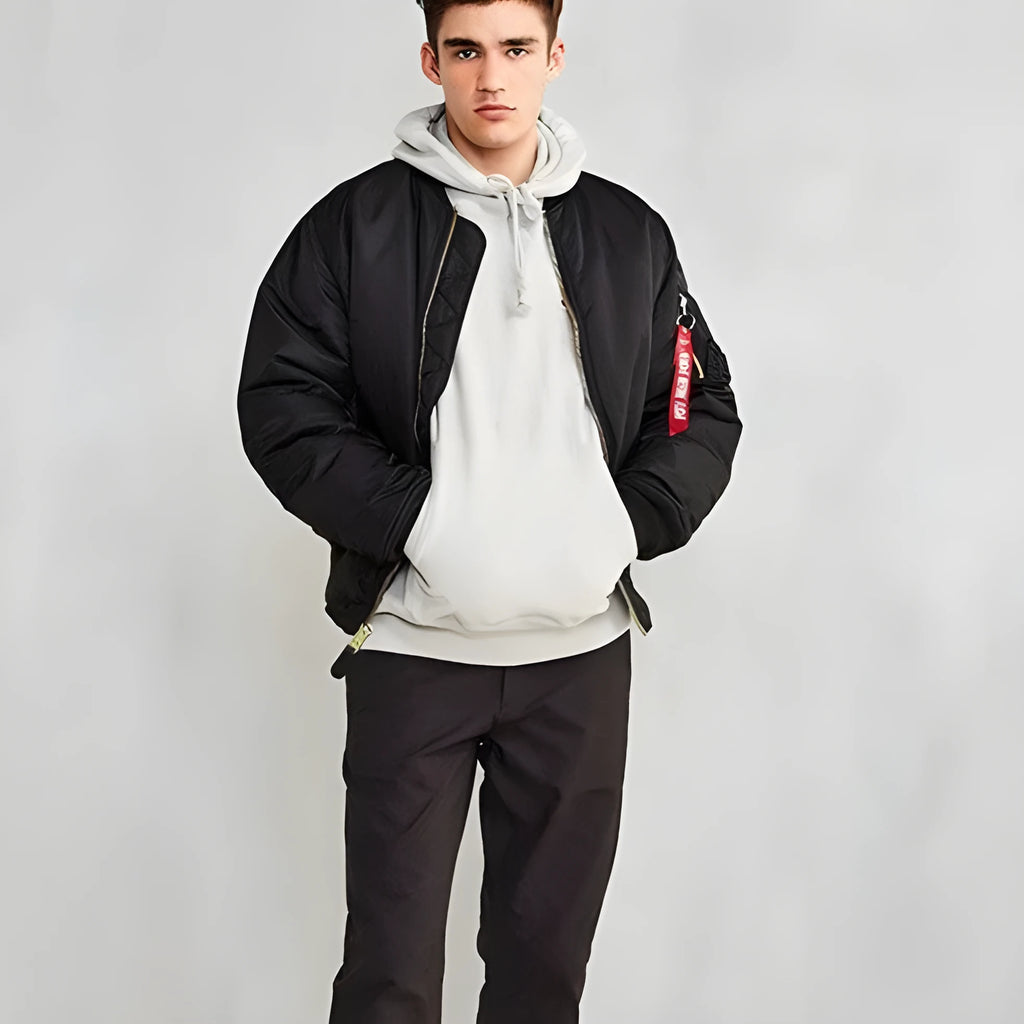 Men's American workwear pilot jacket in army green with cotton padding and loose fit