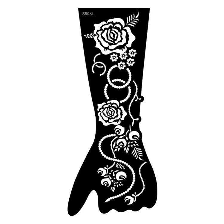 Set of geometric hollow template tattoo stickers showing 3D paper carving detail on sample designs.
