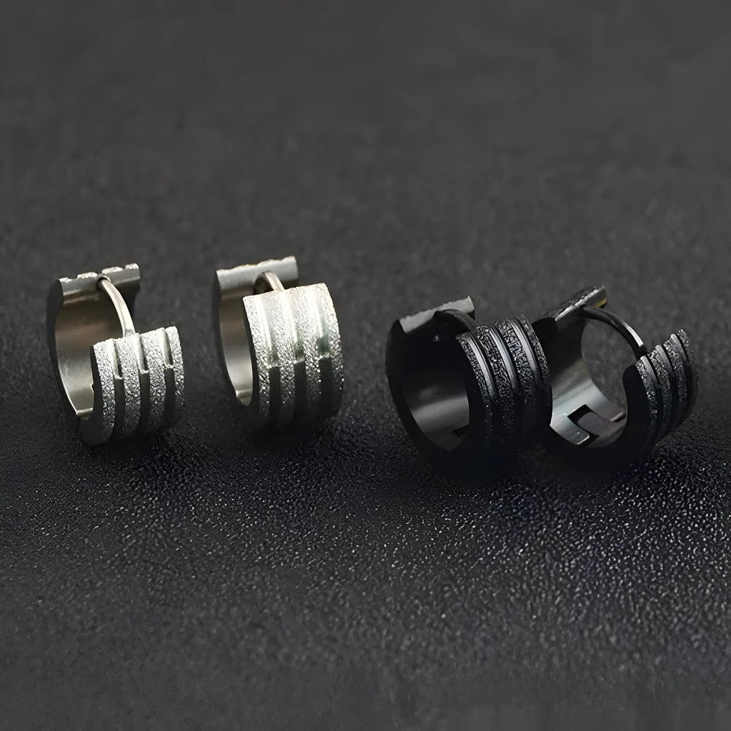 Geometric titanium steel earrings with frosted finish in black, gold and steel colours