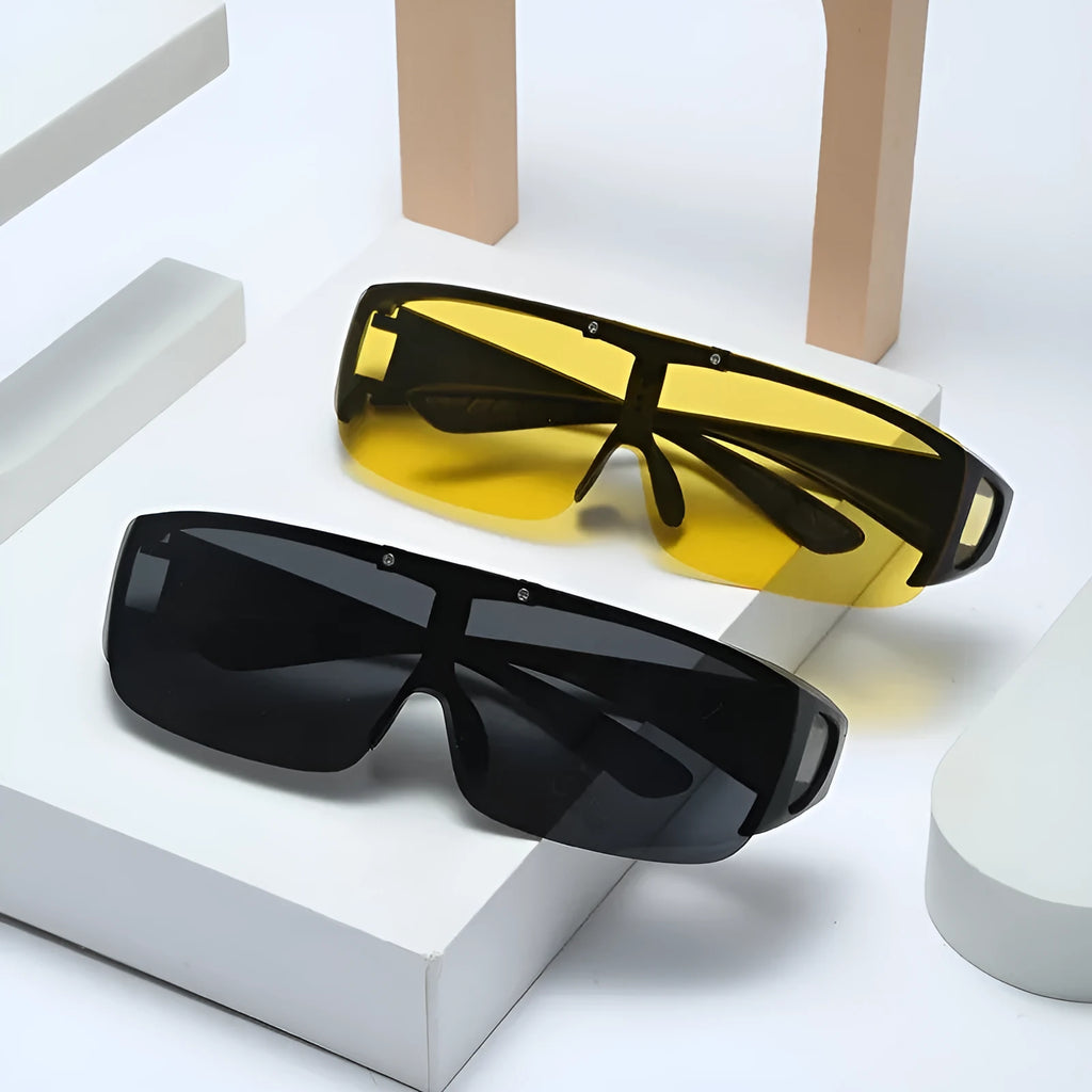 Polarised sports sunglasses with one-piece myopia glasses design for outdoor activities.
