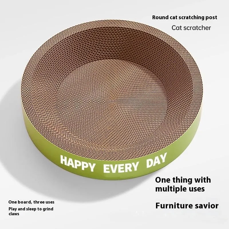 Green round cat scratching board nest with a 50 cm diameter, showing an enclosed bed design.