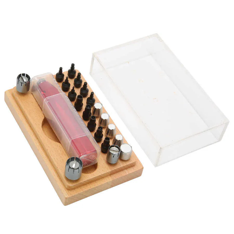 20-piece steel watch repair tool extracting tube open set on a workbench