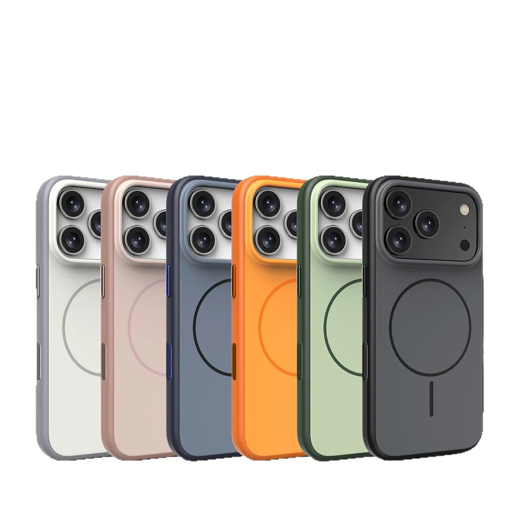 Magnetic iPhone case with AI photography button in frosted blue PC TPU