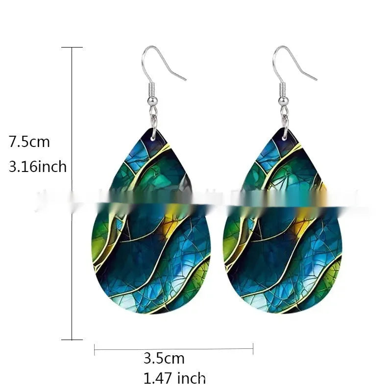 Acrylic flat branch knot drop earrings with printed patterns in drop shape