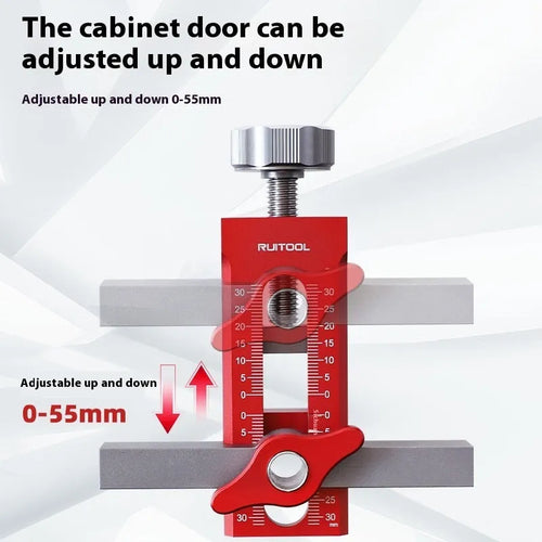 Aluminum alloy cabinet door installation aid with diamond-shaped drill holes for woodworking projects