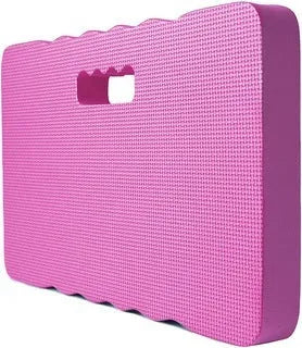 Blue Eva foam garden kneeler pad with handles and side pockets on grass.