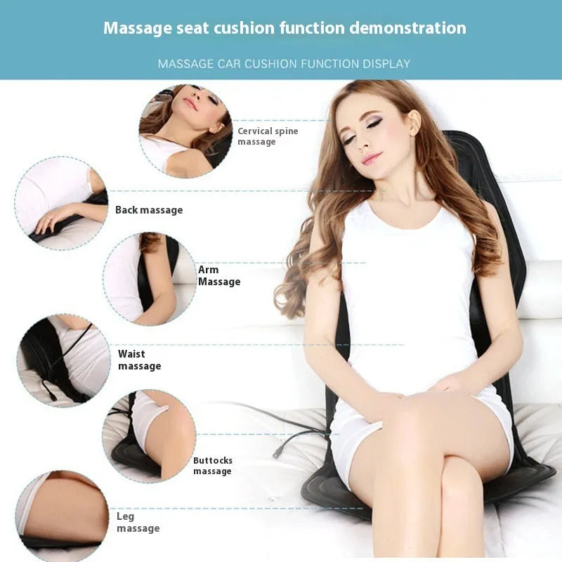 Black heating massage mat with infrared physiotherapy seat cushion and variable speed controls