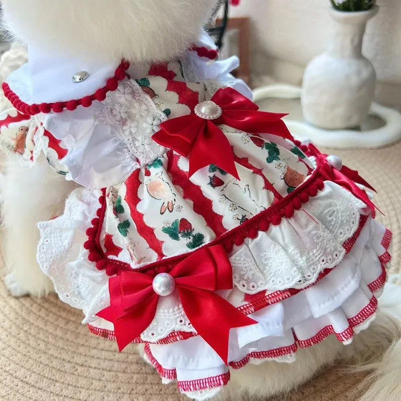 Small dog wearing polyester princess style rabbit skirt clothing for toy breeds