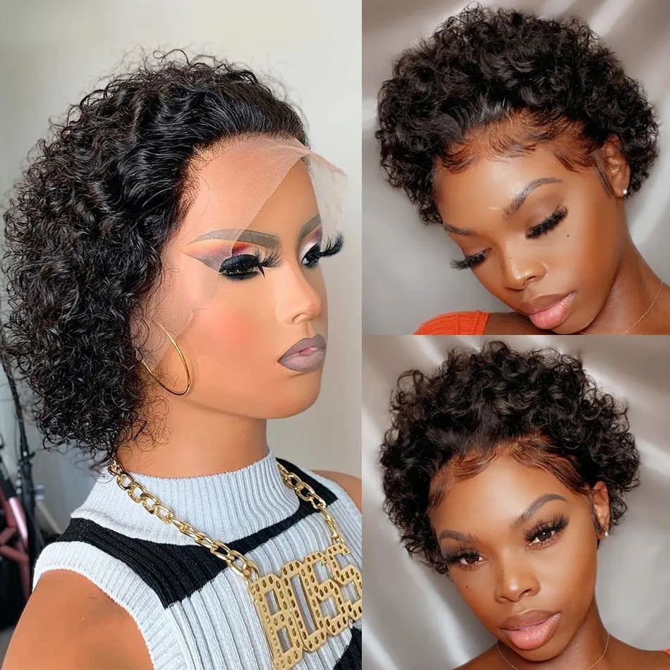 Black human hair lace wig cover cap for pixie wig styles and daily wear