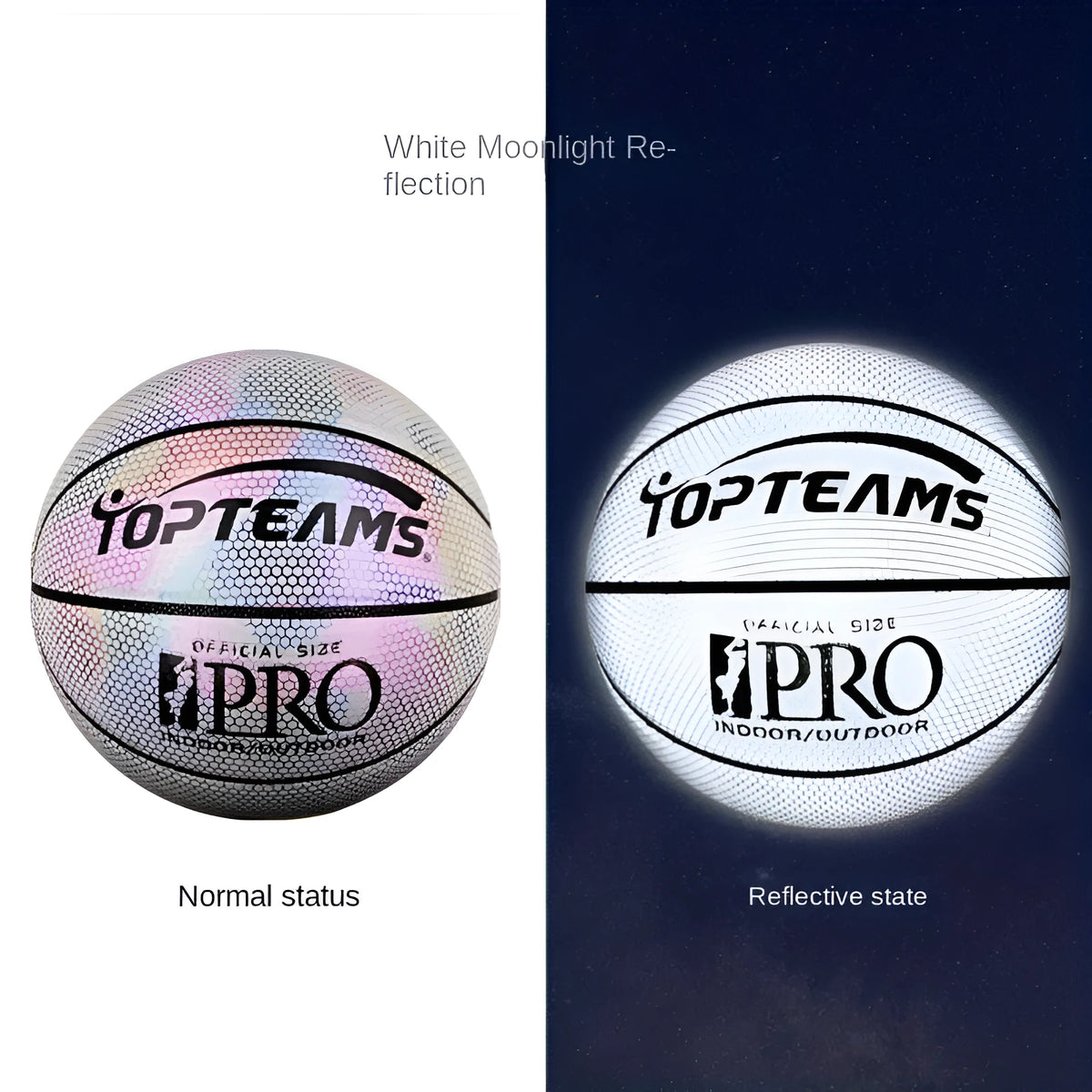 No. 7 basketball with holographic luminous reflective fluorescent surface in polyurethane material