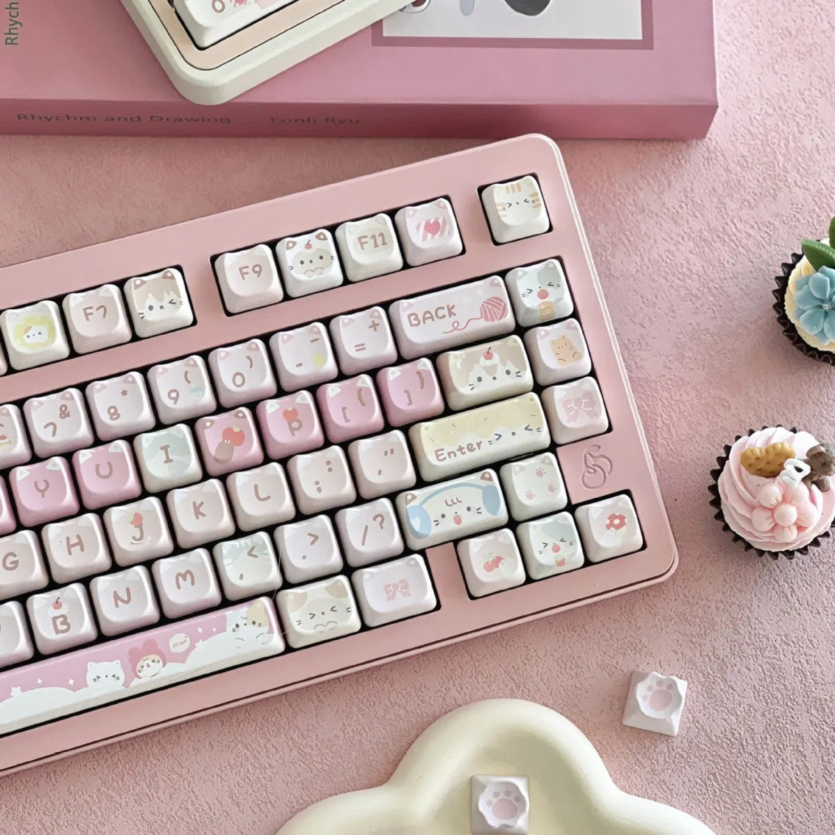 Meow Meow Team 141-key mechanical keyboard key cap set with five-sided sublimation printed anime artwork
