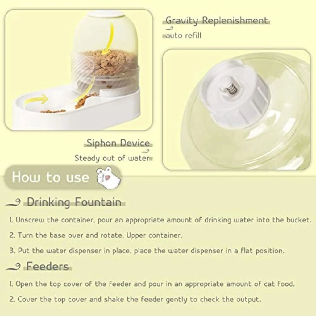 Pure white automatic cat food and water dispenser set with wave-shaped design on a countertop.