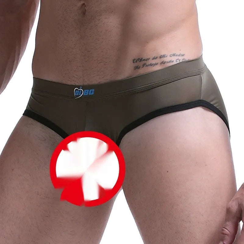 Men's ice silk bazooka briefs in multiple colours, showing mid waist briefs style with bullet separation design.