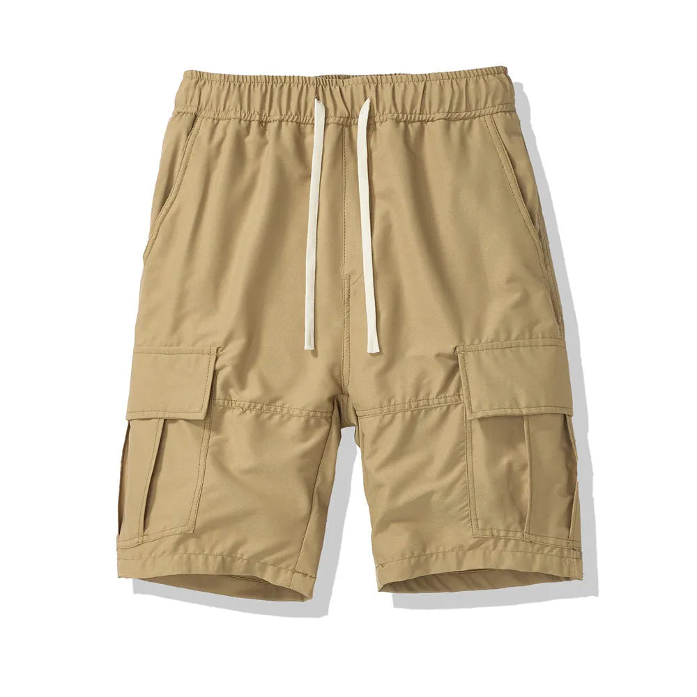 Men's multi-pocket loose cropped pants in polyester fabric showing South Korea style design with micro elasticity