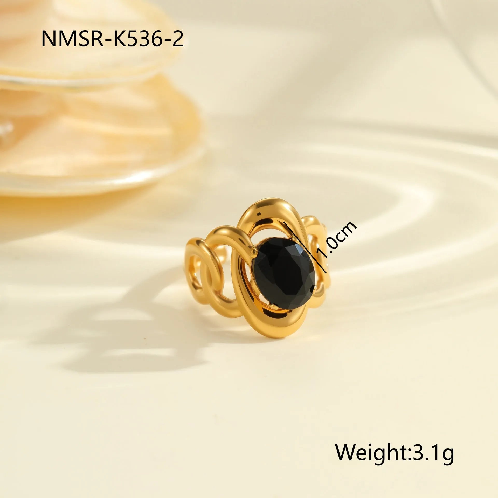 Adjustable geometric stainless steel ring with zircon inlays for women