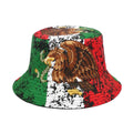 Polyester bucket hat with eagle pattern in retro style, dome crown, size M for 56-58cm head circumference