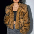Artificial fur coat with fur collar and long sleeves in multiple colour options