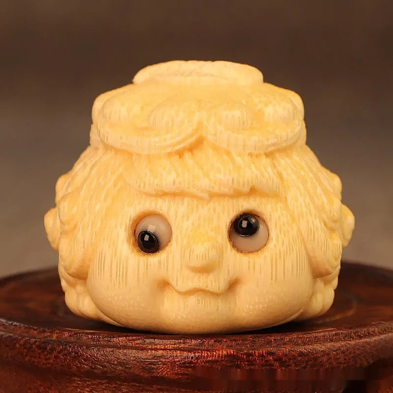 5cm solid bamboo carving golden toad princess ornament for home decoration