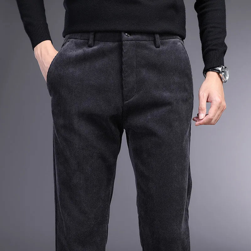 British retro straight-leg striped trousers in chemical fibre blend fabric available in multiple colours