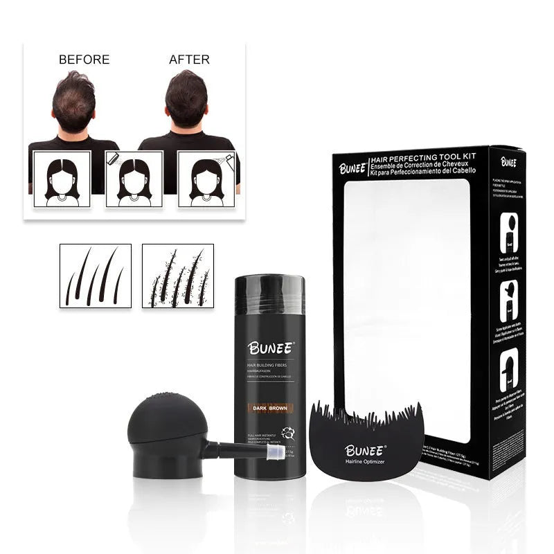 Dense Hair Fiber Powder Three-piece Set box with two bottles and a dispensing tool