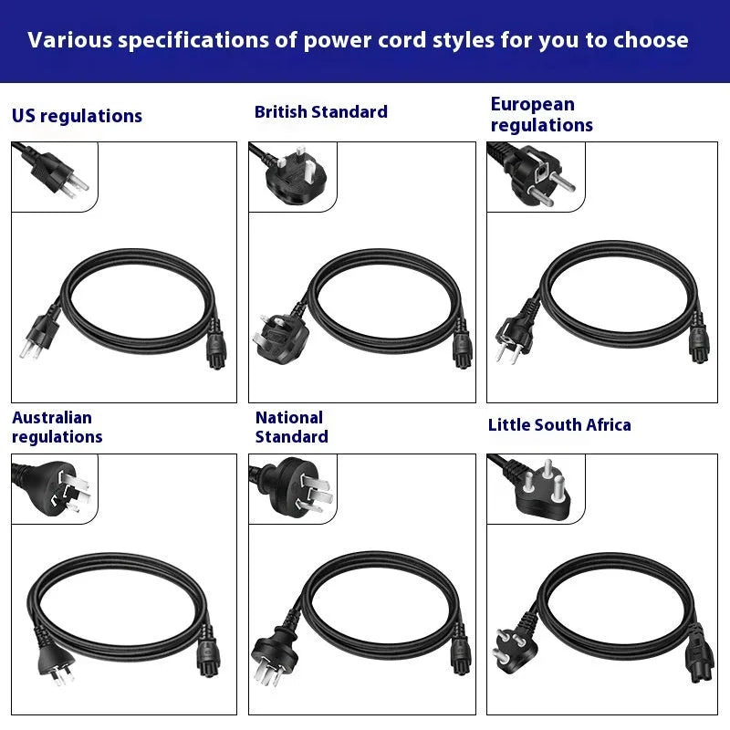 Black oval 65W laptop Type-C charger with six interchangeable international power cords