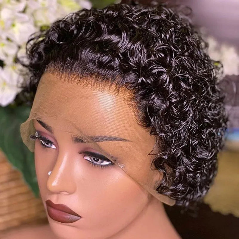 Black human hair lace wig cover cap for pixie wig styles and daily wear