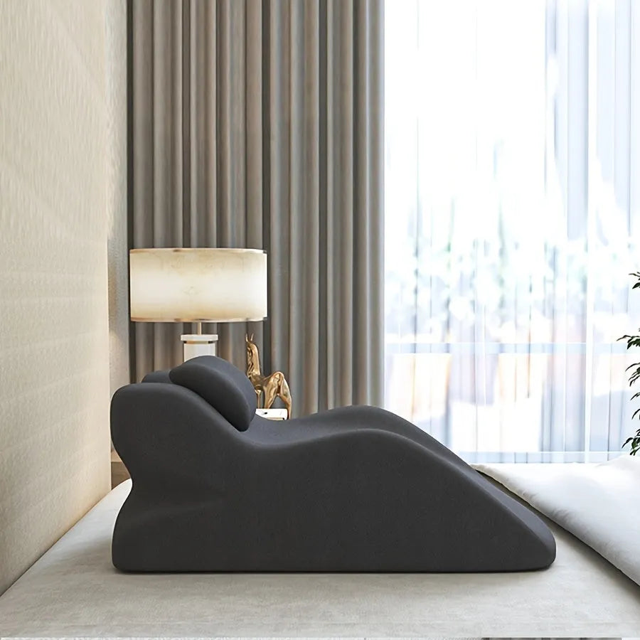 Soft prone position pillow with face cutout for reading, available in blue, gray, and green for stomach sleepers