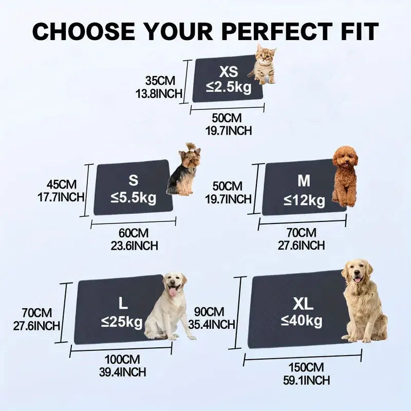 Grey and tan washable dog pee pads showing waterproof backing and size options