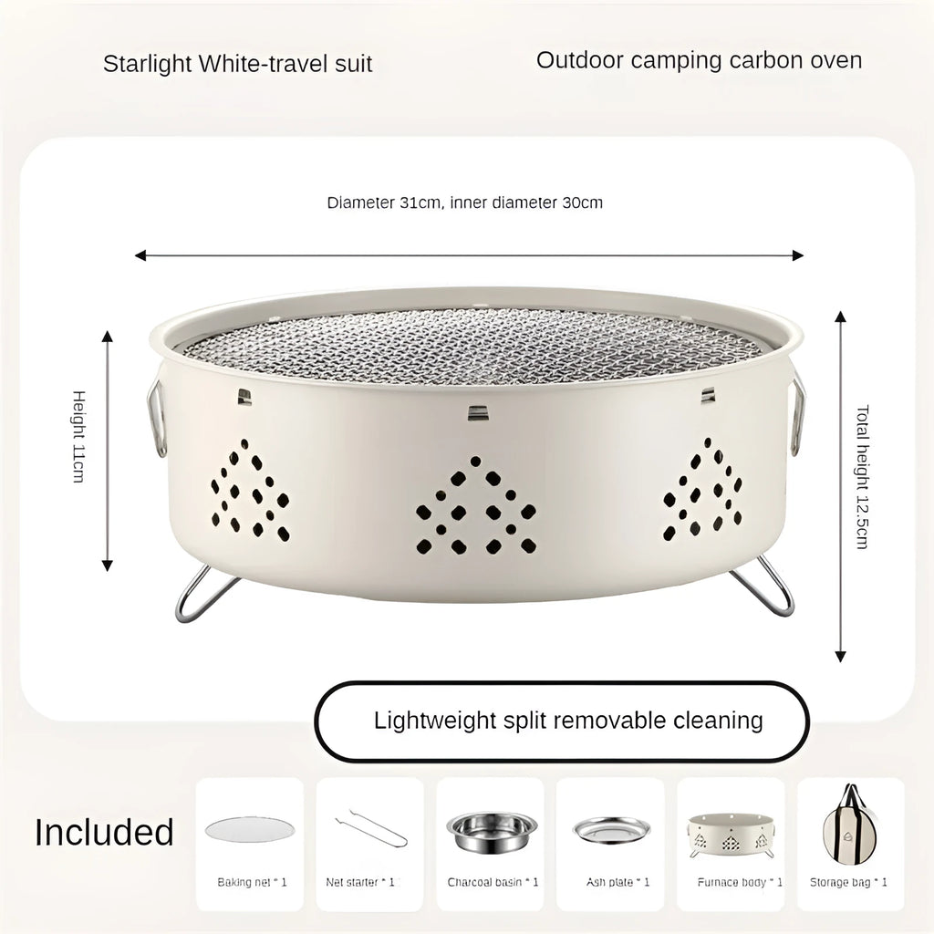 Portable stainless steel charcoal barbecue grill with detachable design and storage bag