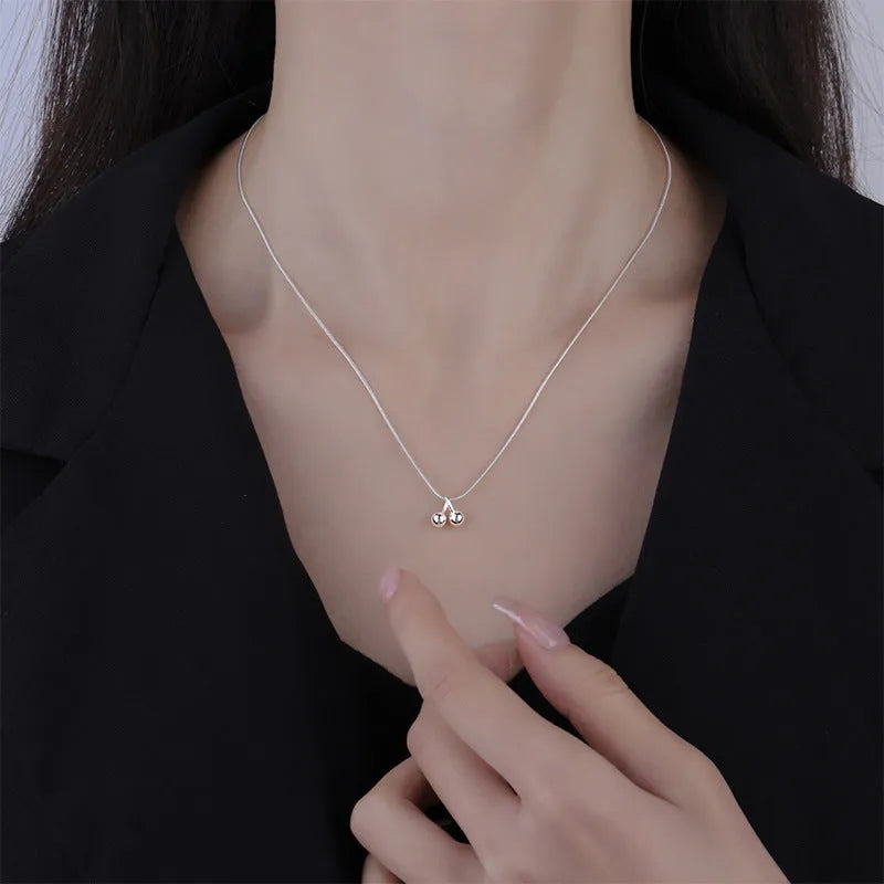 S925 silver cherry pendant necklace with adjustable snake bones chain for women