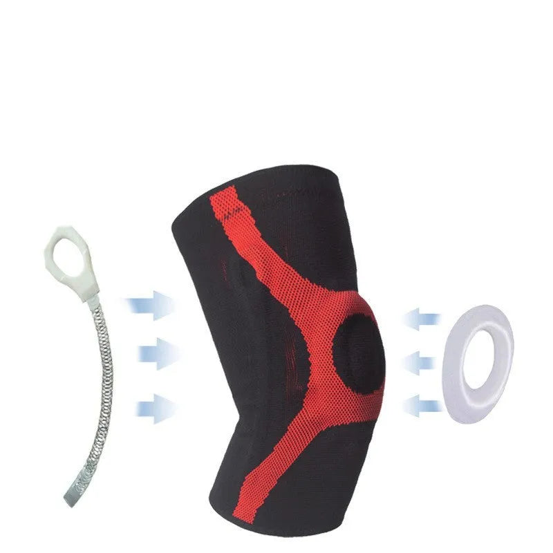 Red and grey silicone sports kneecaps for running and climbing with non-slip design