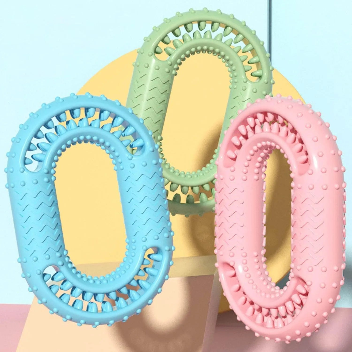 Blue O-ring shaped dog chew toy for aggressive chewers and dental care