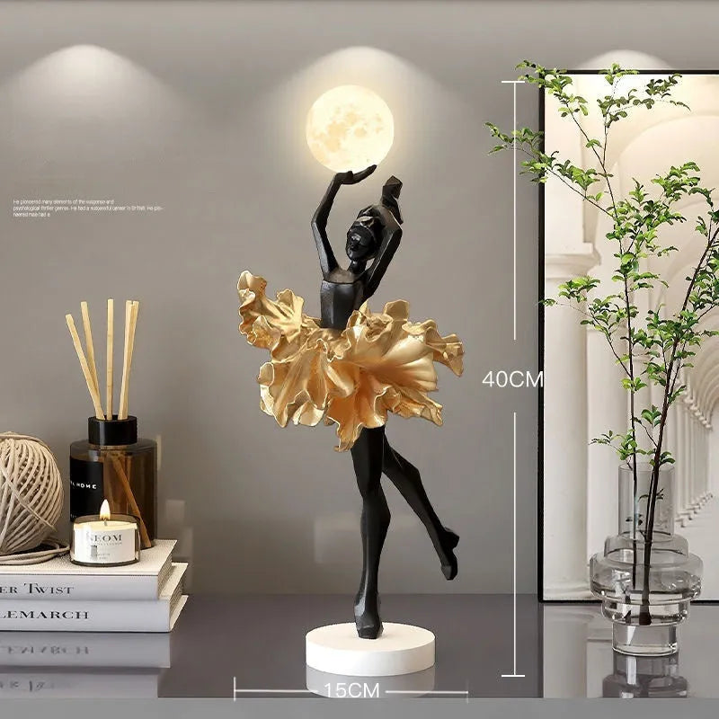 Art Girl Atmosphere small USB night lamp in resin, shown in one of four colours: Black Gold, White, Pink, or Light Blue.
