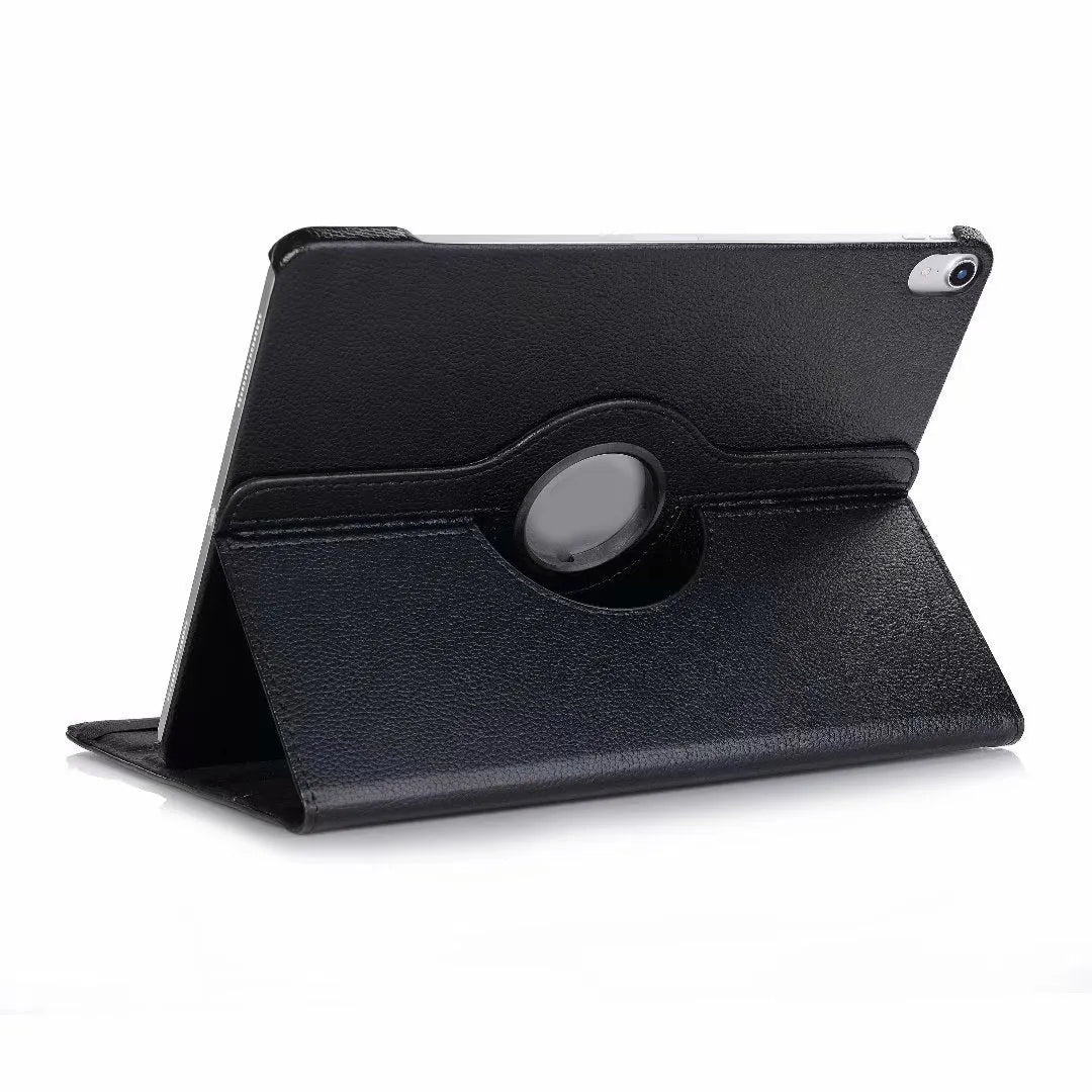 Imitation leather rotating clamshell protective sleeve for iPad, shown in rose red colour.