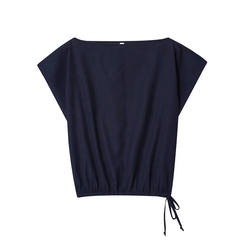 Women's linen-blend shirt with flounced sleeves and matching wide-leg trousers coordinated set