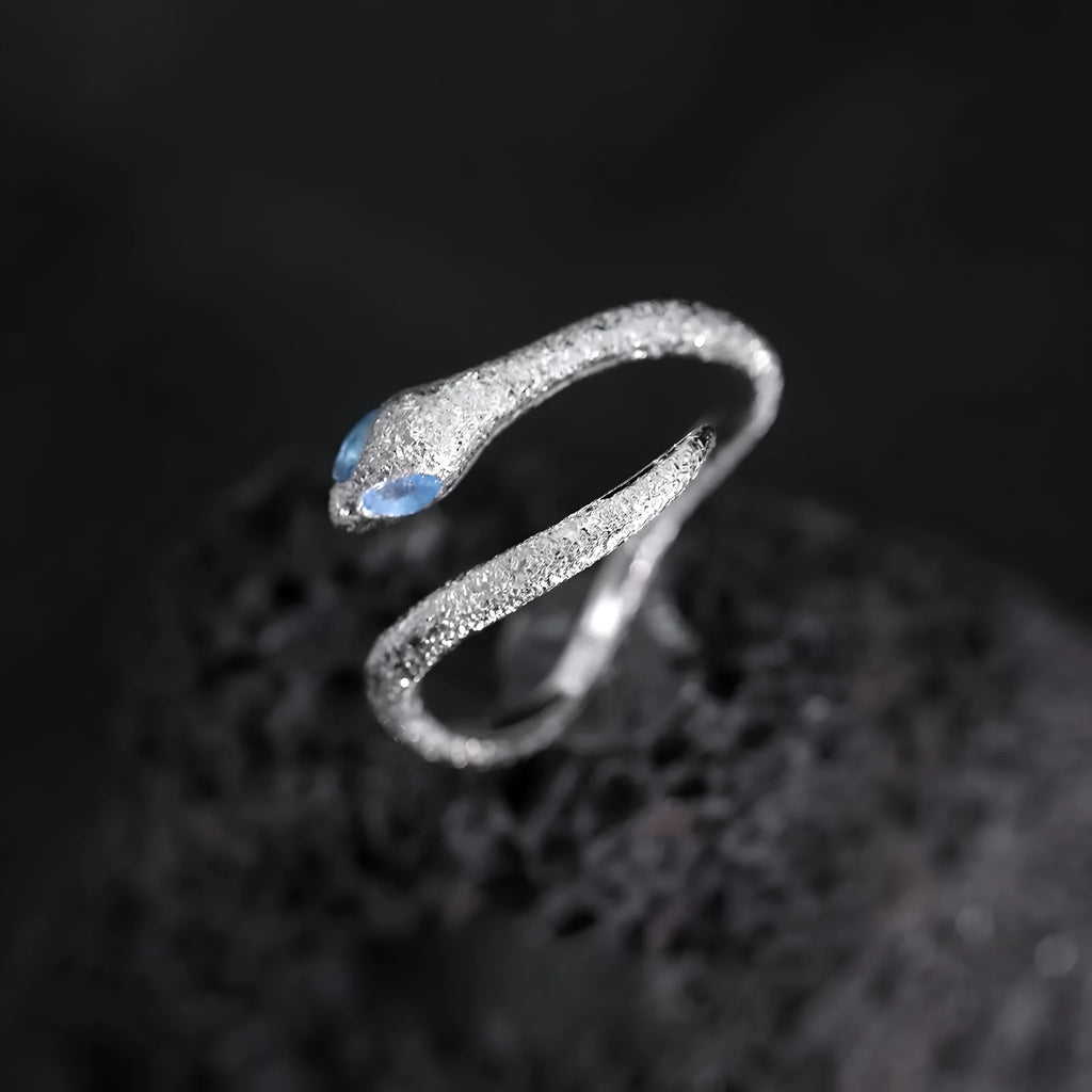 Adjustable silver ring with platinum colour finish and snake zodiac design for women