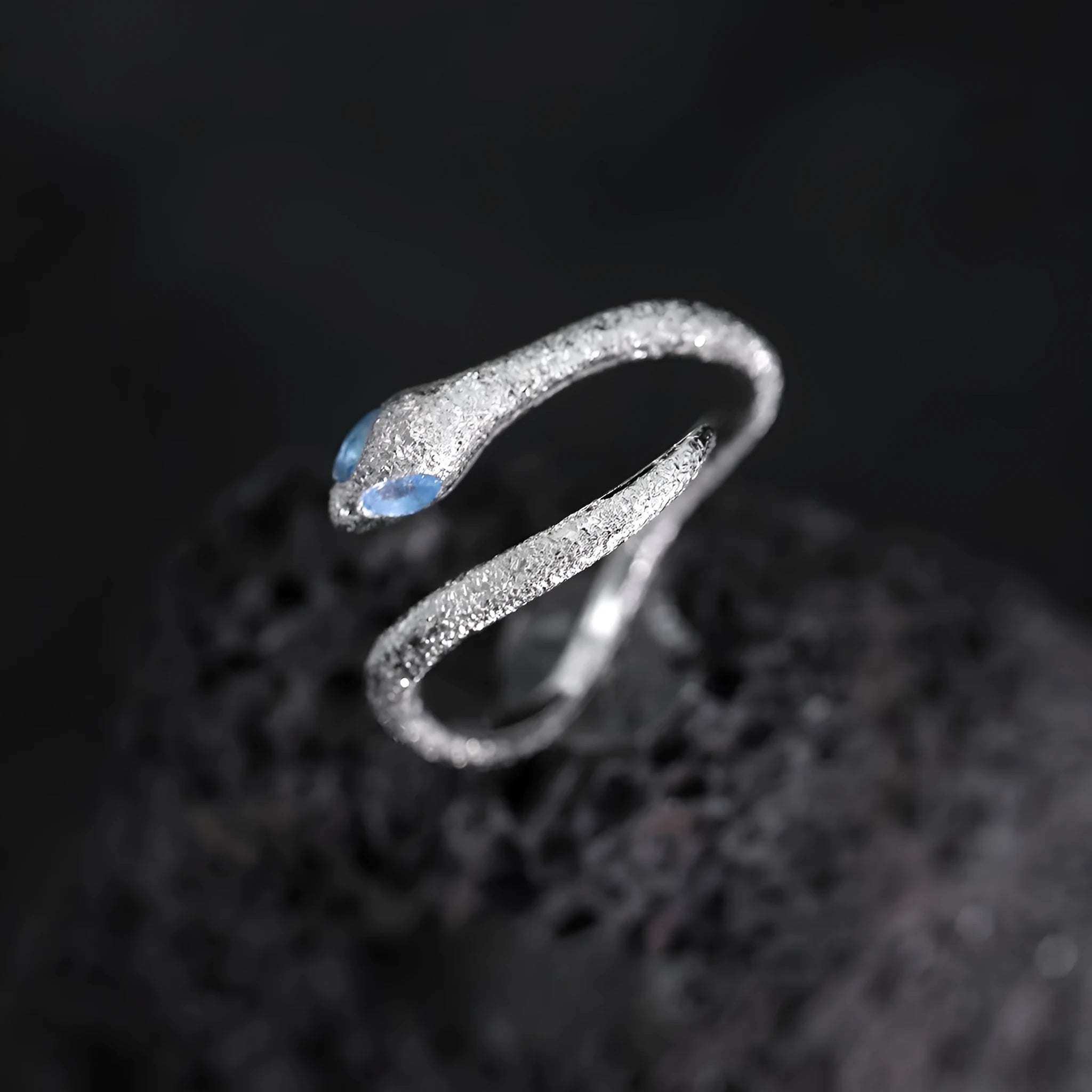 Adjustable silver ring with platinum colour finish and snake zodiac design for women