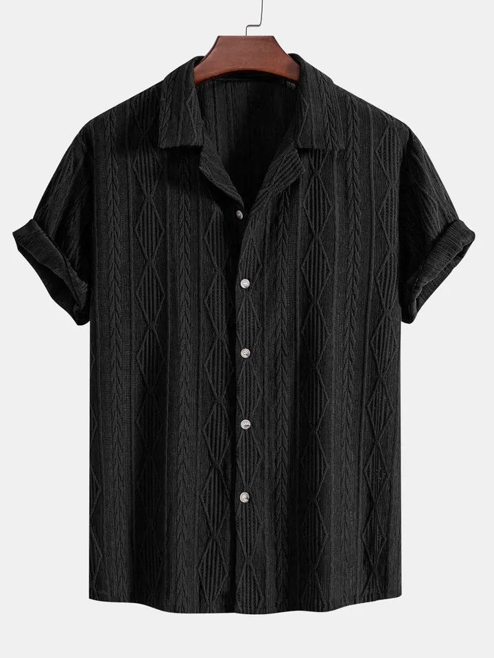 Men's loose fit cotton linen cardigan shirt in solid colour with short sleeves for summer casual wear
