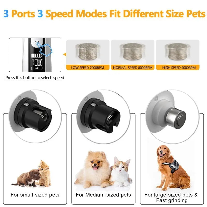 Electric dog nail trimmer with LED display and 3-speed settings