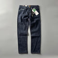Men's straight-leg denim trousers in primary colour with mid-waist design and classic American retro styling