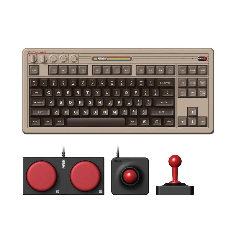 Retro87 C64 wireless Bluetooth mechanical gaming keyboard with rocker switches on black background