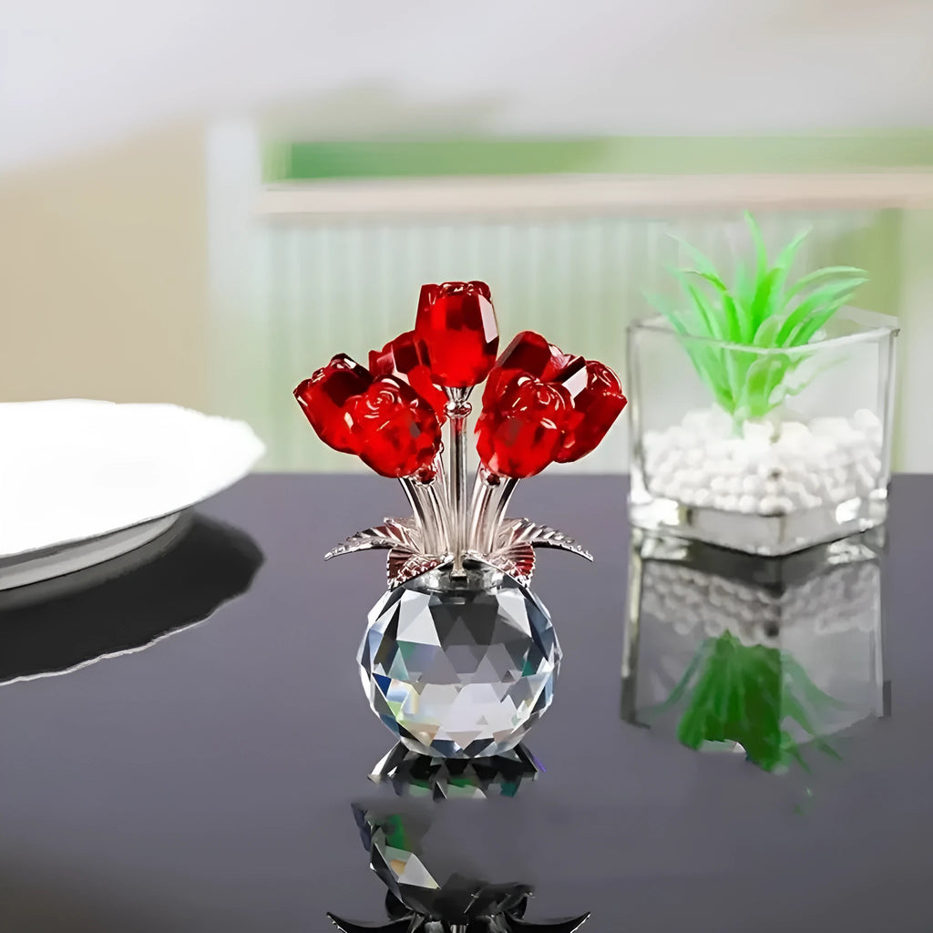 K9 crystal glass rose ornament in Chinese-style geometric shape for Valentine's Day gifting and home decoration