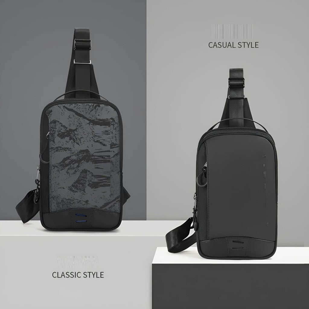 Casual black TPU camouflage chest pack with single shoulder strap and soft handle