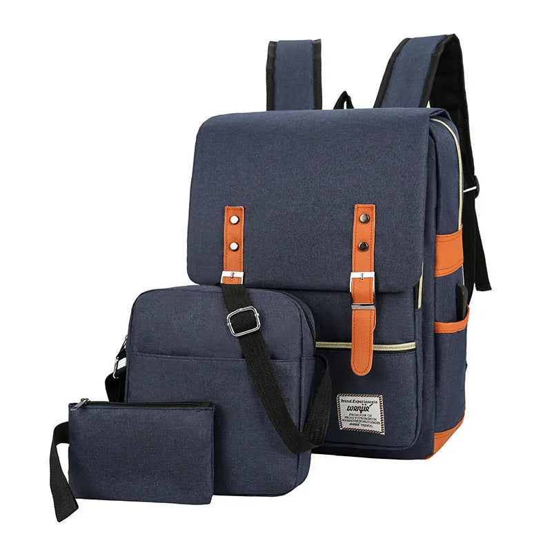 Three-piece business backpack in Oxford cloth with multiple compartments and curved shoulder straps