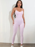 Women's black seamless jumpsuit with adjustable spaghetti straps and tummy control