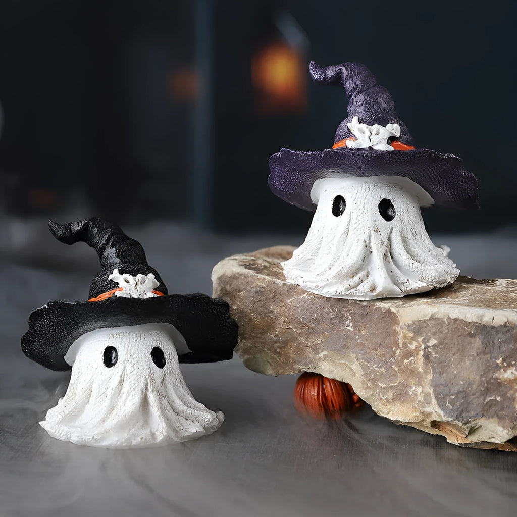 Resin wizard hat ghost ornament in purple or black colour for Halloween Christmas decoration