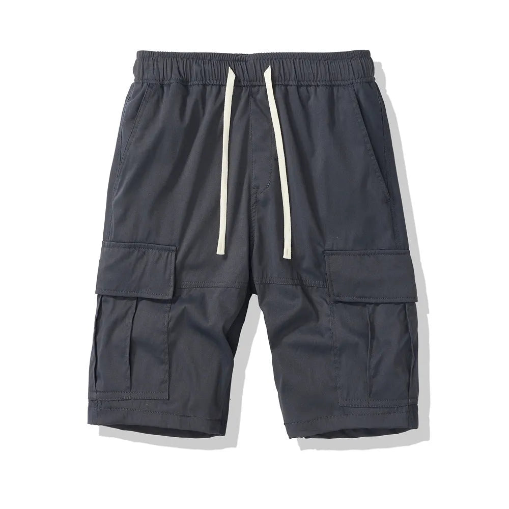 Men's multi-pocket loose cropped pants in polyester fabric showing South Korea style design with micro elasticity