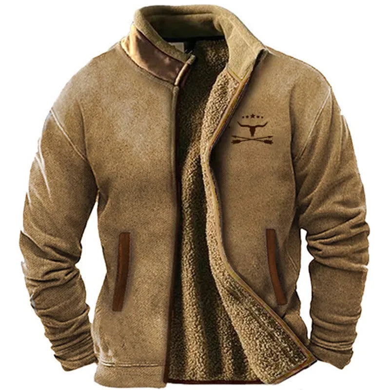 Men's green fleece-lined padded coat with regular 50cm length and polyester fibre construction