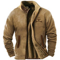 Men's green fleece-lined padded coat with regular 50cm length and polyester fibre construction