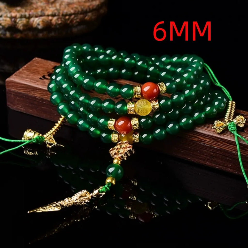 Brazil natural green agate multi-circle bracelet showing stone beads and manual processing detail